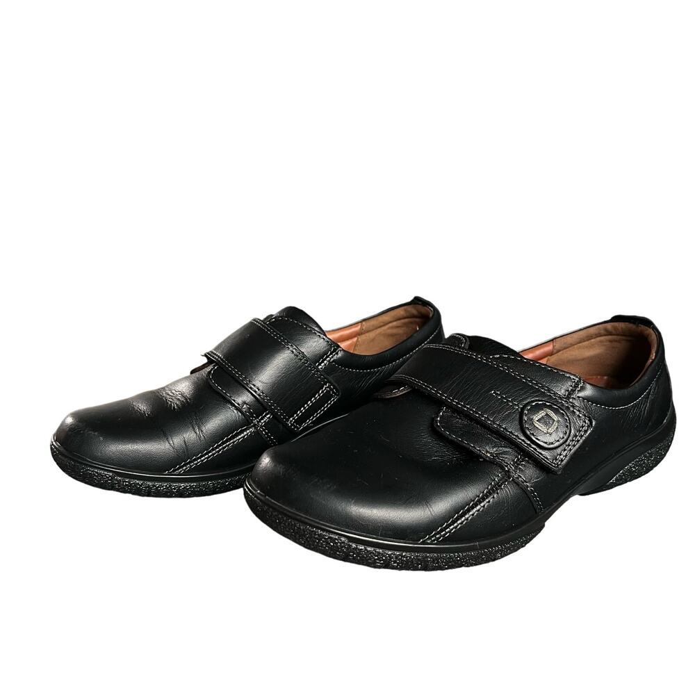 Hotter  Black Sugar Leather Loafers Flats Size 7 EEE Hook and Loop Strap - Picture 4 of 7